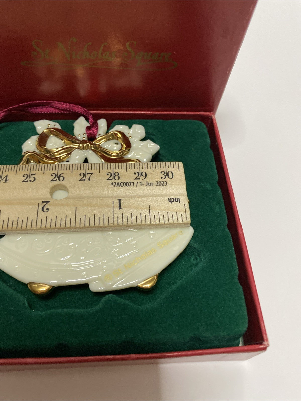 St. Nicholas Square Vintage Christmas Bell Ornament, White