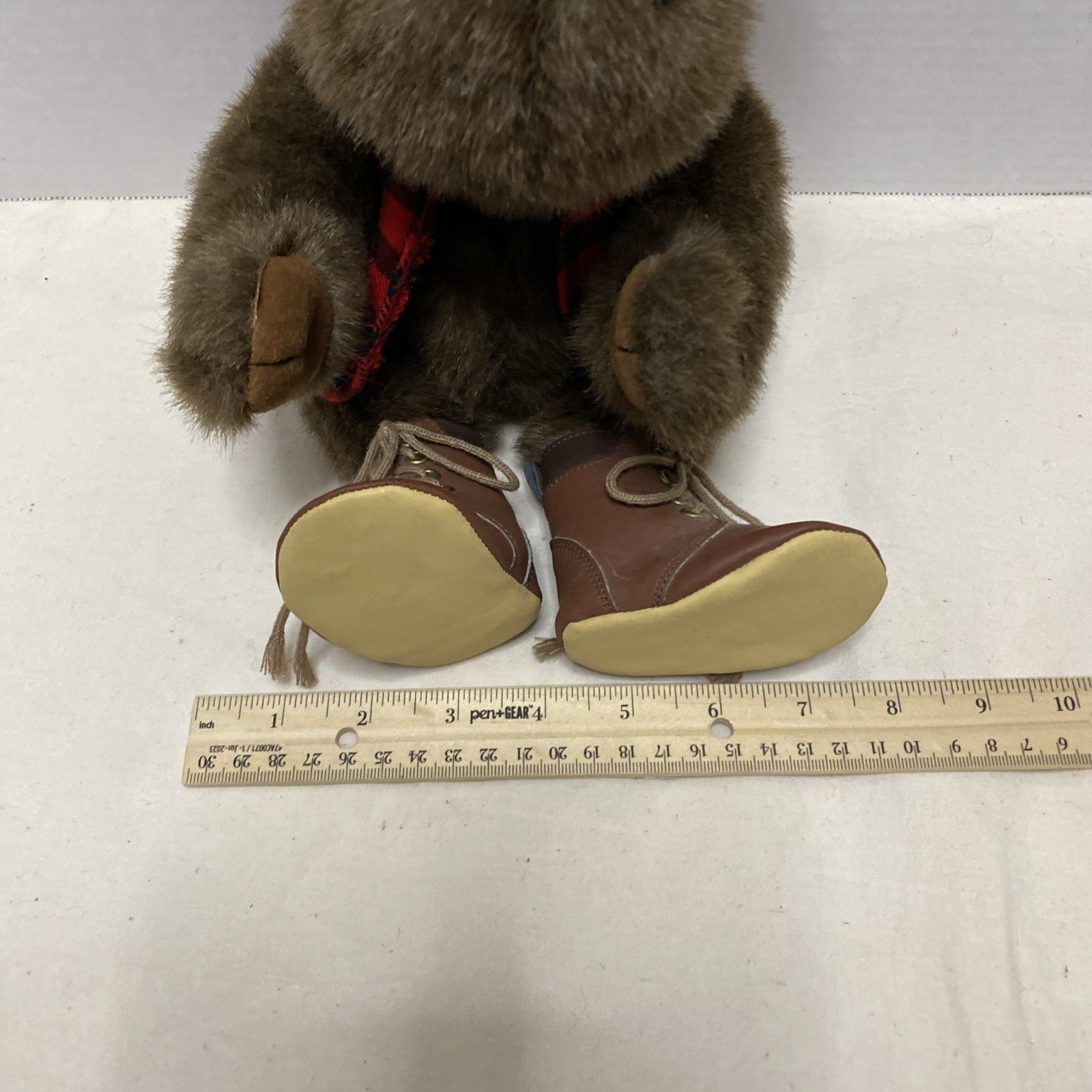 Hallmark Lumberjack Moose Stuffed Animal Plaid Vest Boots Winter Plush VTG 14"