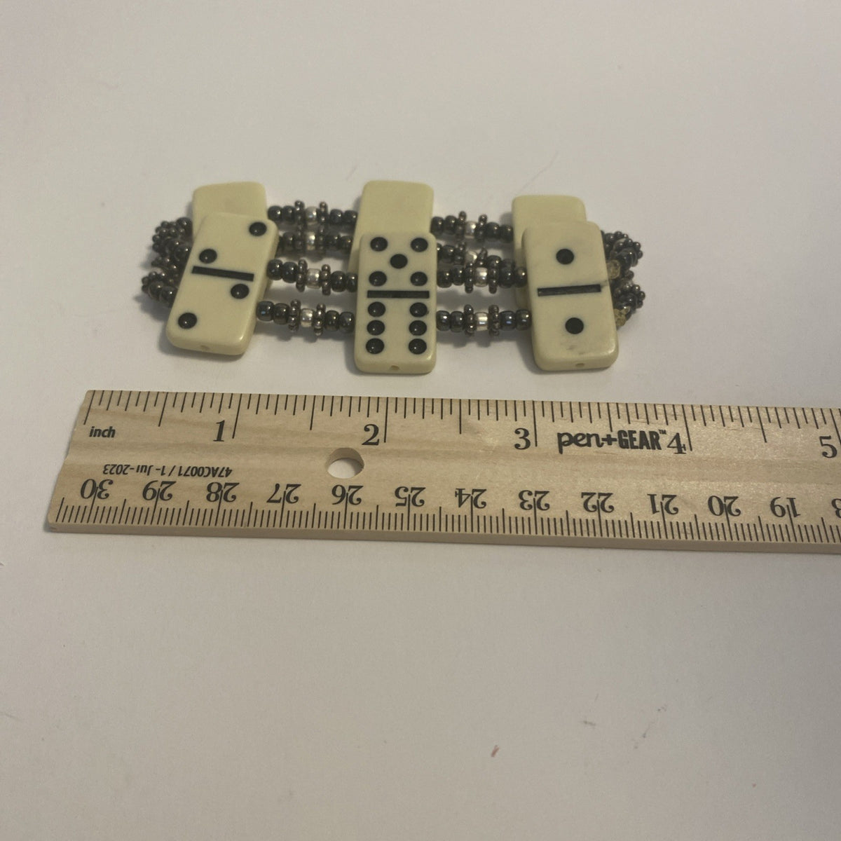 Vintage Plastic Ivory Color Domino Wide Stretch Bracelet