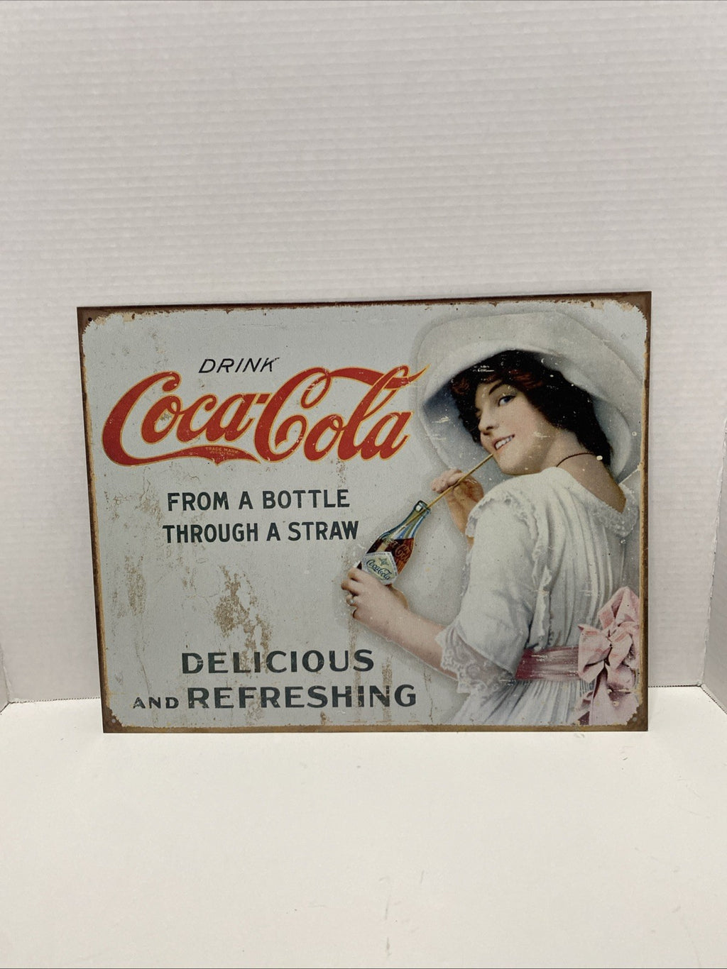 Vintage replica Coke Coca Cola Metal Tin Sign (Coke Lady) 16” x 12”