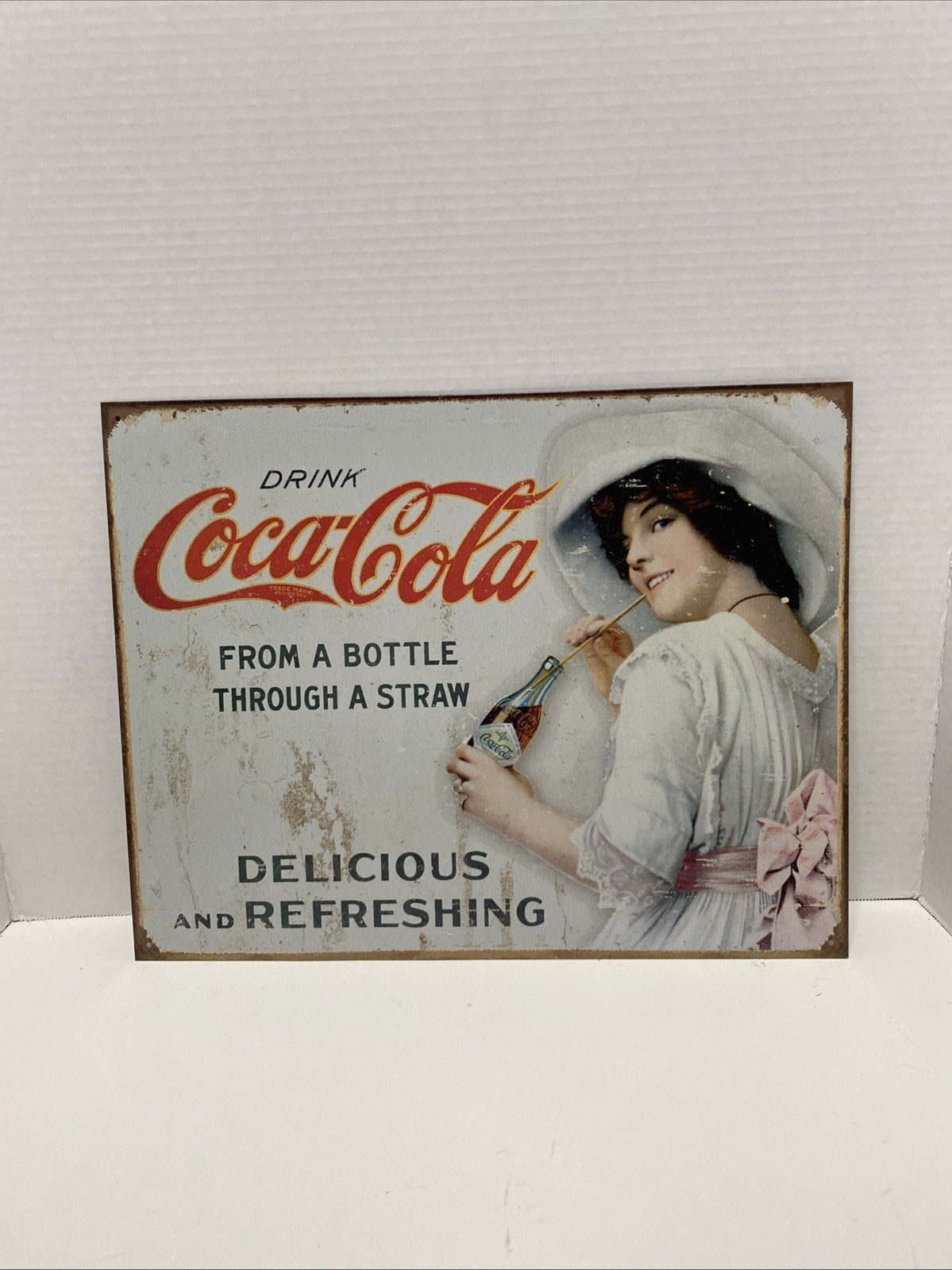 Vintage replica Coke Coca Cola Metal Tin Sign (Coke Lady) 16” x 12”