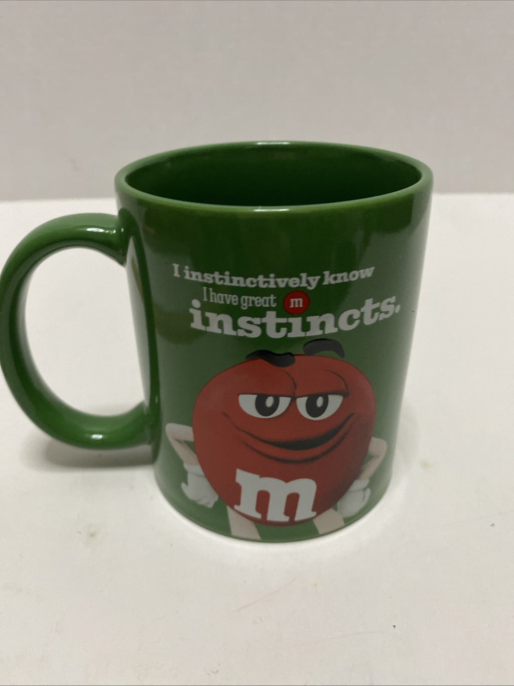 Collectible M&M Candy Green Coffee Cup Mugs -INSTINCTS-Excellent Condition- 12oz