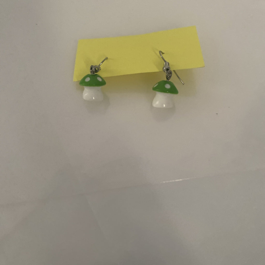 Handmade Mushroom Earrings New Nickel-free Green White Fungi