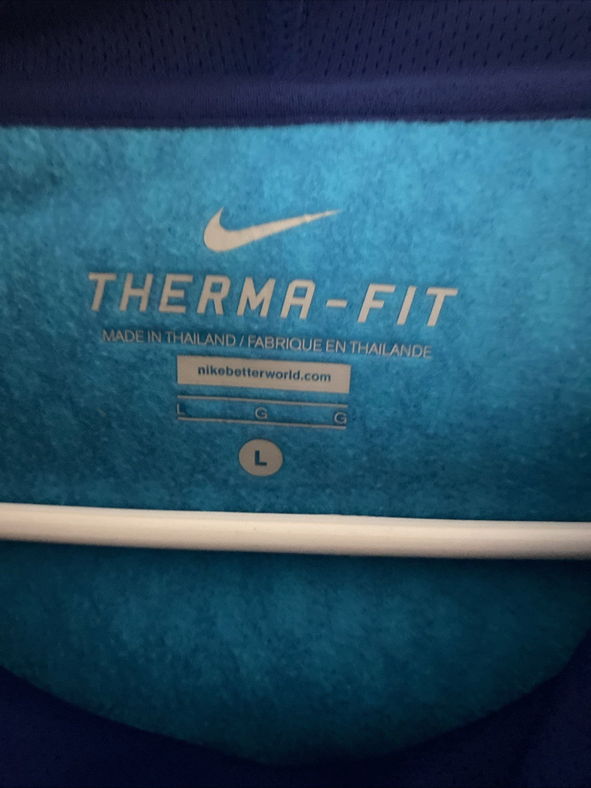 NIKE WOMEN HOODIE L NAVY & AQUA POLKA DOT Therma-Fit Fleece Sweatshirt