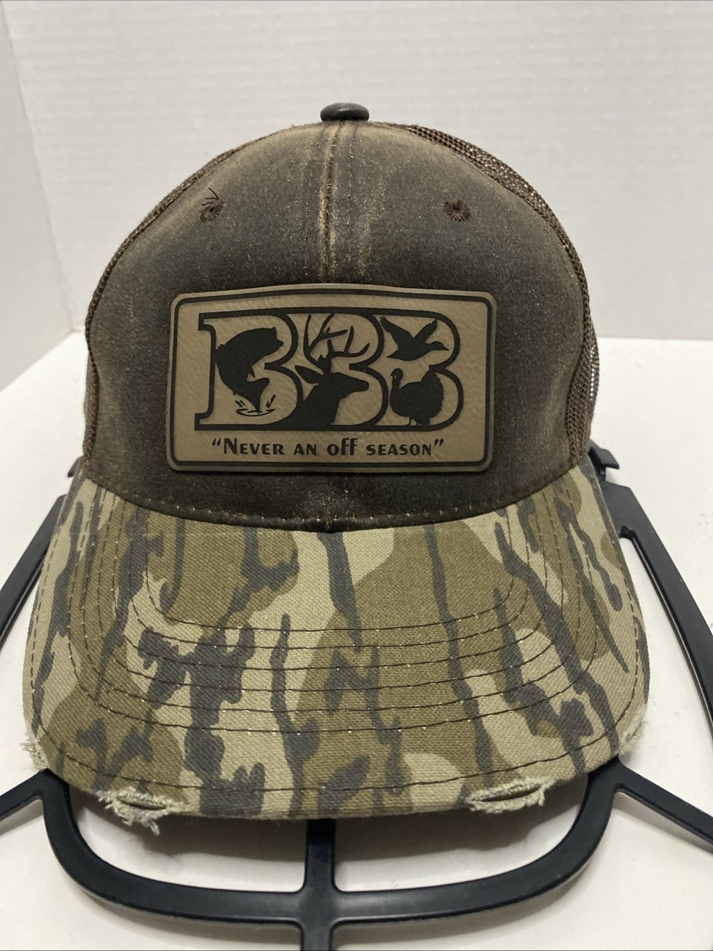 BBB  Leather Patch Logo W Cameo  Hat Cap Snapback Mesh Back Adjustable