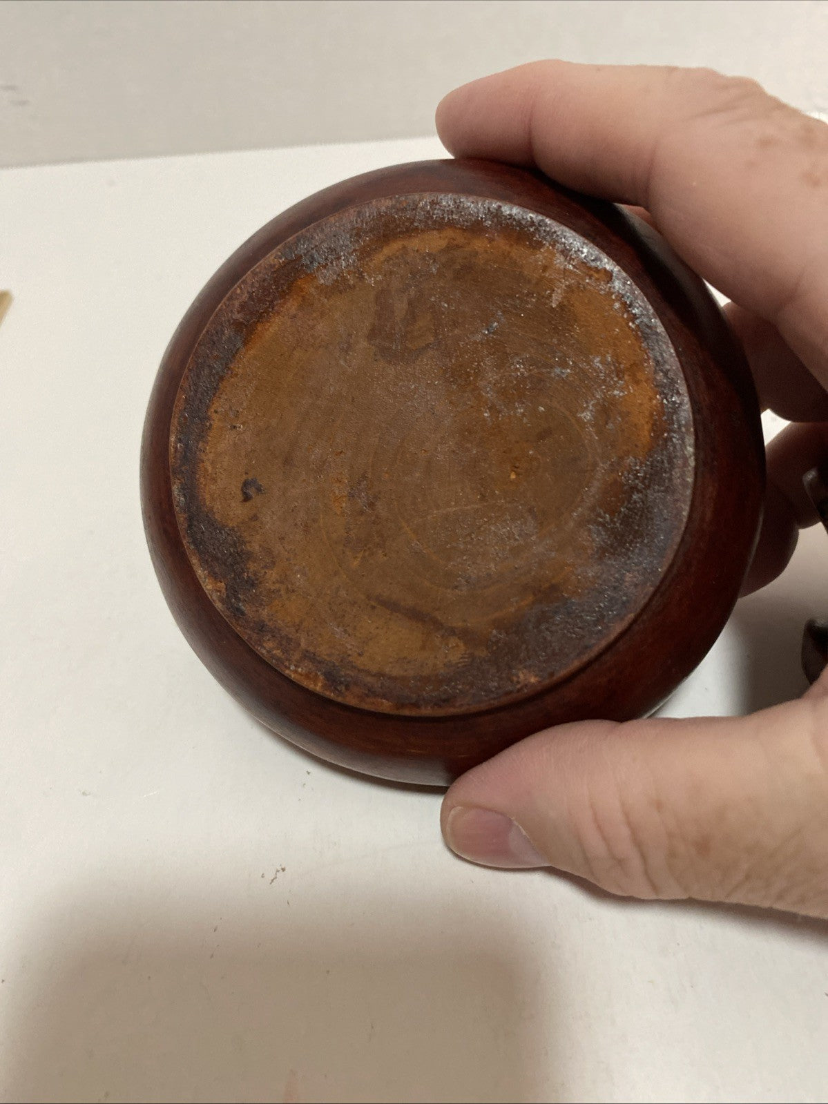 Vintage Hand Carved Wooden Trinket Box With Lid Swirl Design Small 5” Approx