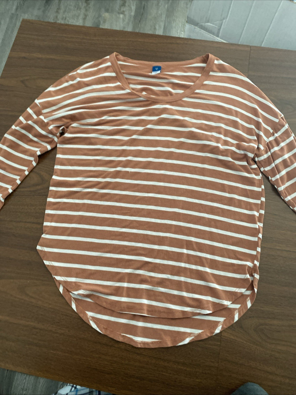 Old Navy women’s extra small long sleeve cotton tan and white striped shirt