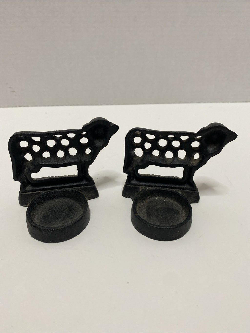 2 Vintage Cow Black Cast Iron Tea Light Candle Holder Cute Design