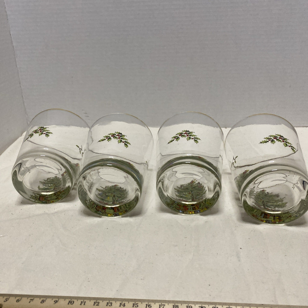 Spode Christmas Tree Double Old Fashioned Rocks Glass Gold Trim Lot of 4