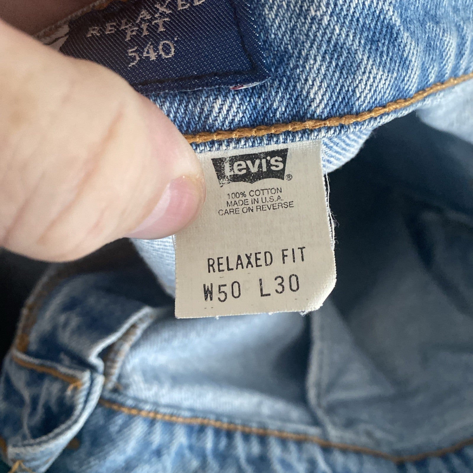 Levis 540 Jeans Vintage Relaxed Fit Size 50x30 Brown Tab Mens Blue Denim