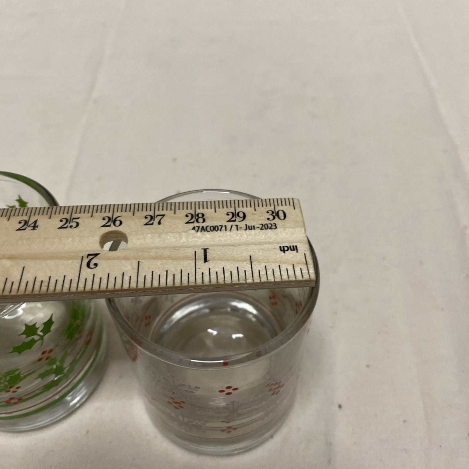 Set of 2 -Holly Berry & Snowflake Lowball Rocks Drinking Glasses