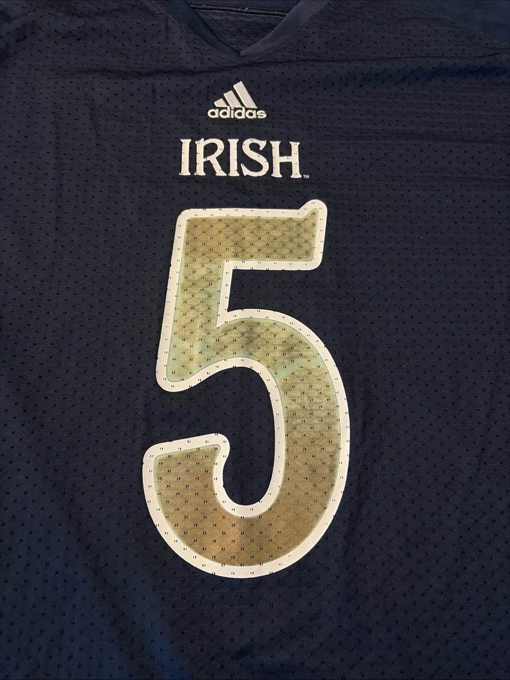 Adidas Notre Dame Irsih #5 Football Jersey Adult Size 2XL Navy Gold Breathable