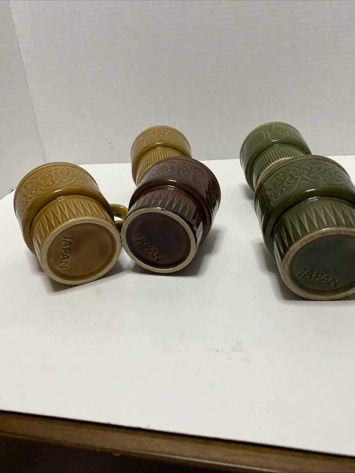 Brown Floral Mugs Japan Set Of 5 Retro Stacking Coffee Cups Vintage