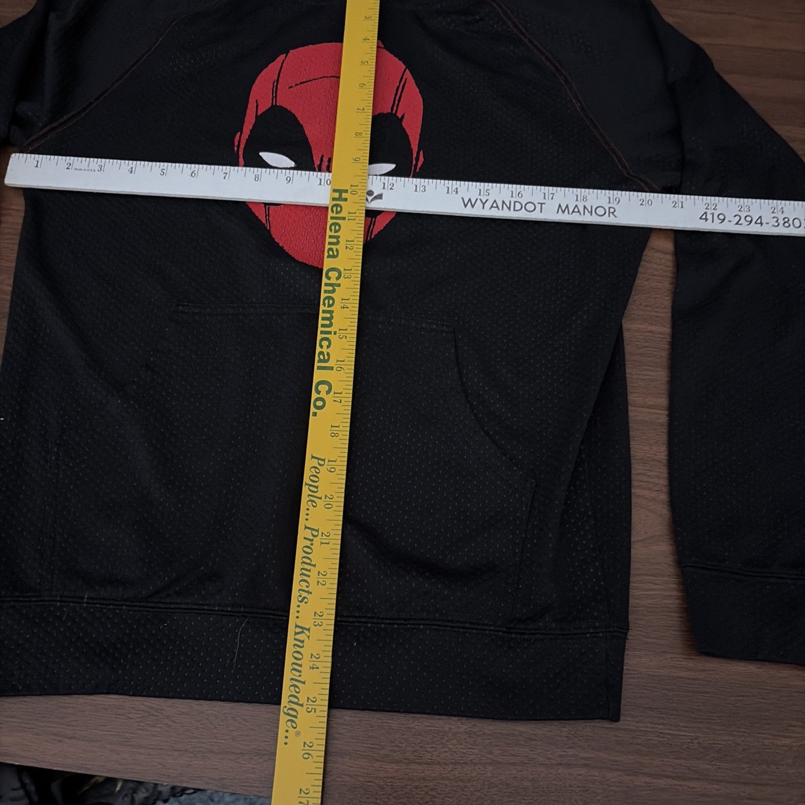 Marvel Deadpool Face Black & Red Long Sleeve Hoodie Men's Size S Sweatshirt