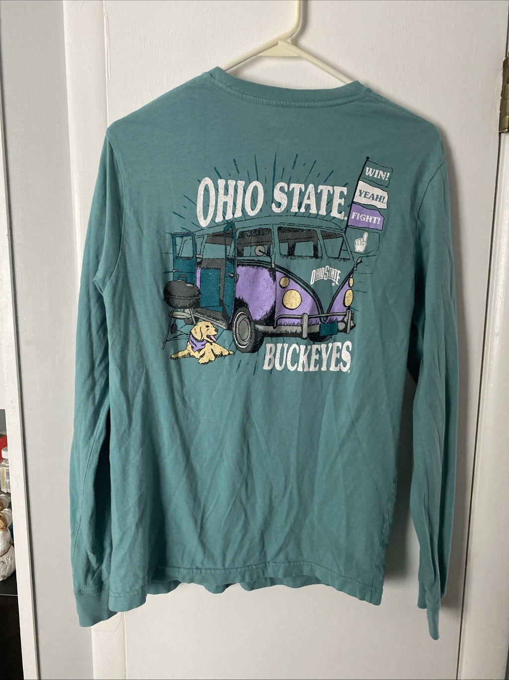 Women’s L Champion OHIO STATE BUCKEYES Teal Tailgate Long Sleeve T-shirt Dog VW
