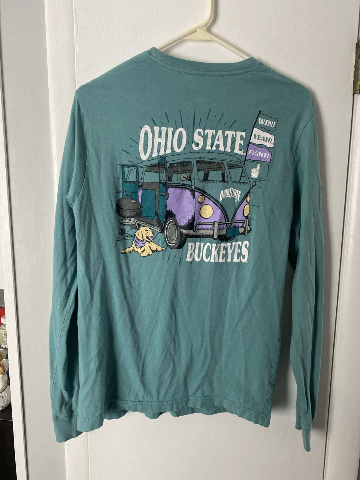 Women’s L Champion OHIO STATE BUCKEYES Teal Tailgate Long Sleeve T-shirt Dog VW