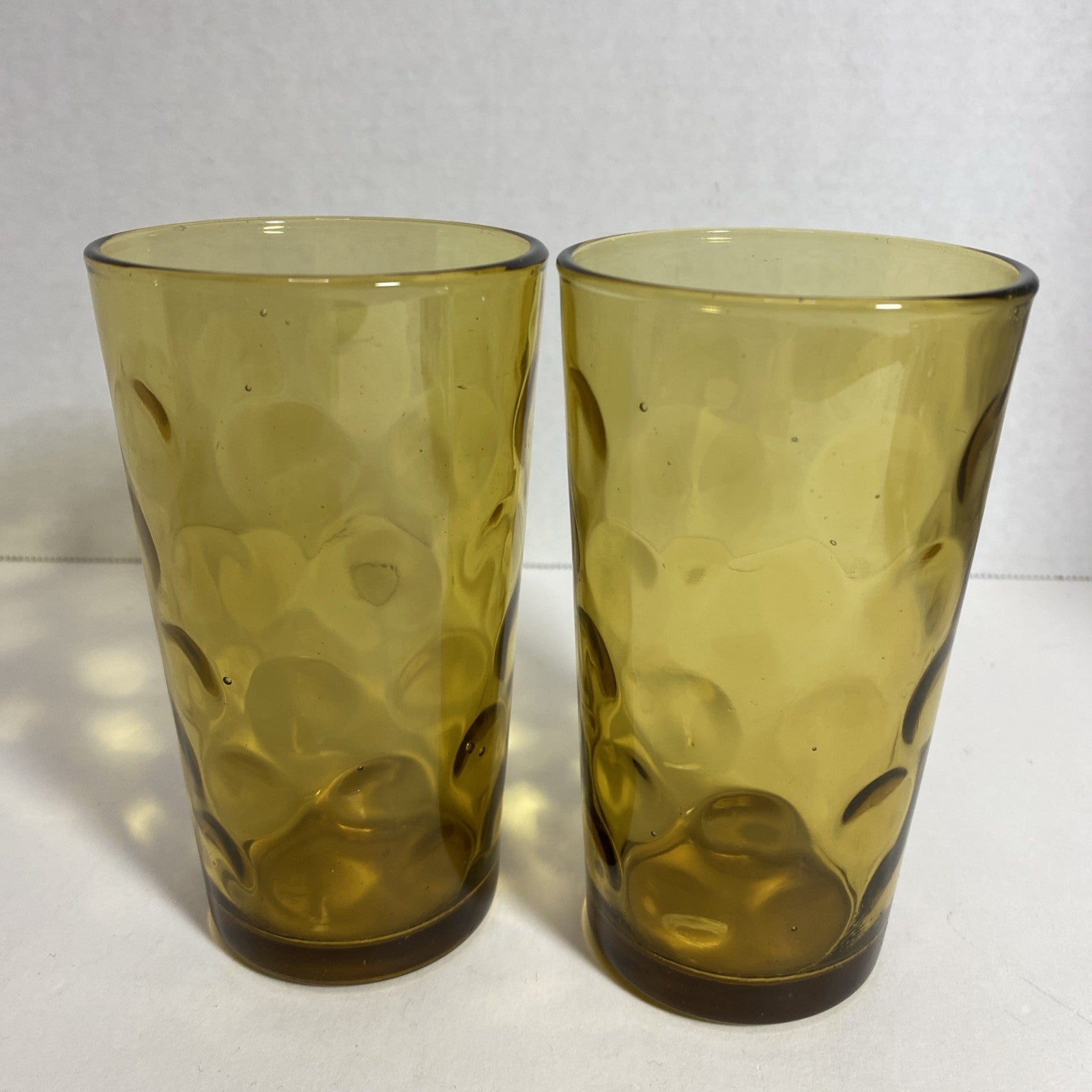 Hazel Atlas Dorado Bubble Drinking Glasses. Retro, Amber Colored, Set Of 2