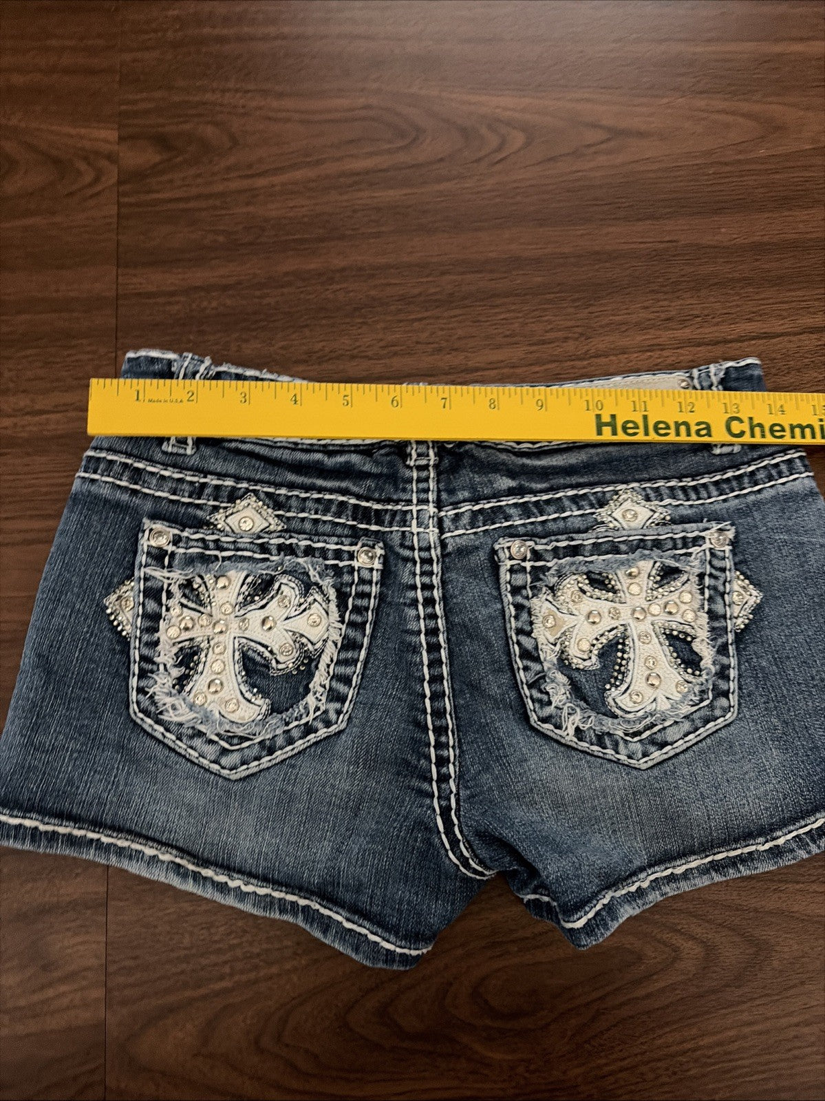 Miss Chic Denim Jean SHORTS, Size M Style C198, Rhinestones Gems BLING