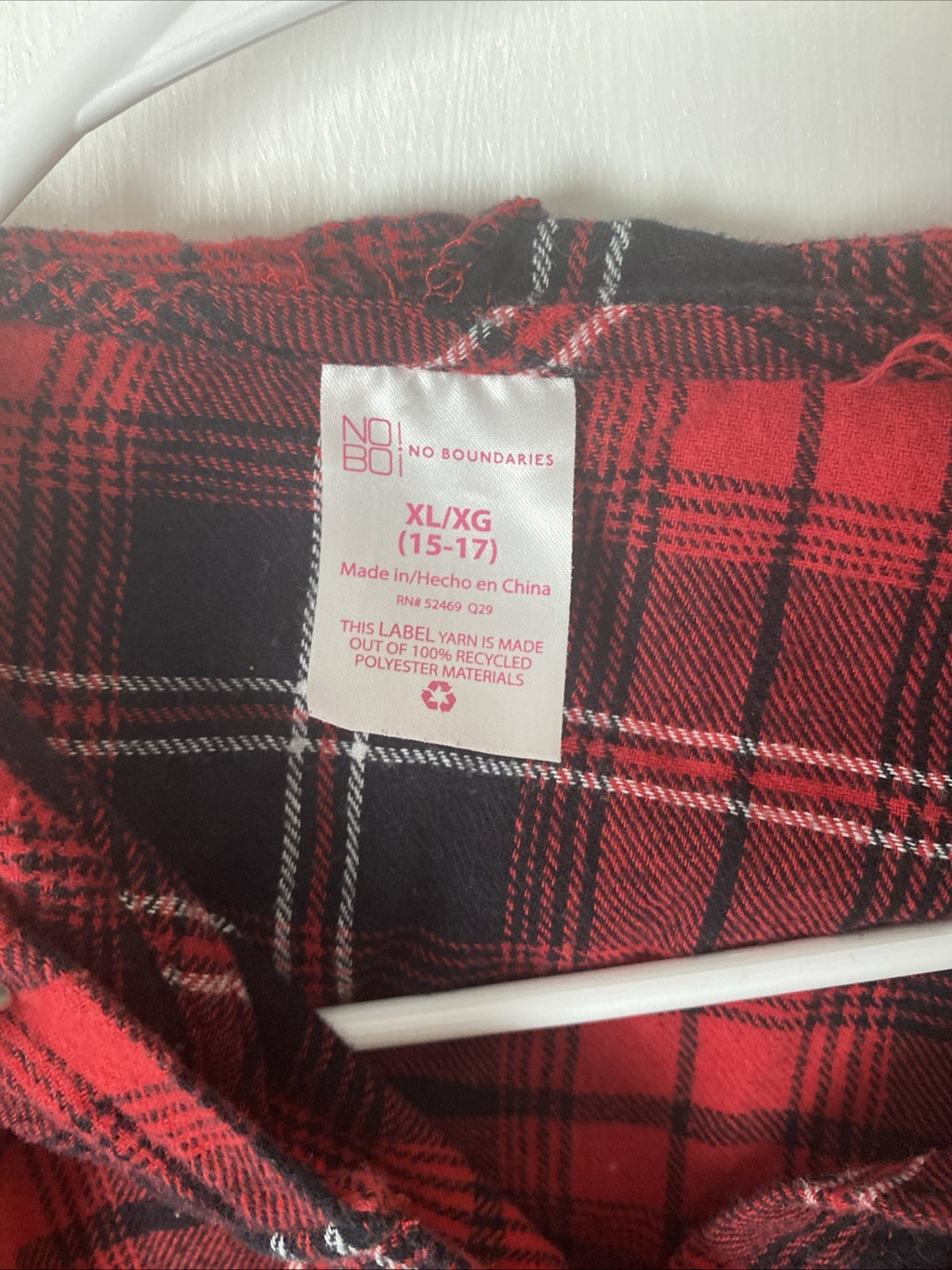 No boundaries hoodie shirt red plaid size extra large 15/17