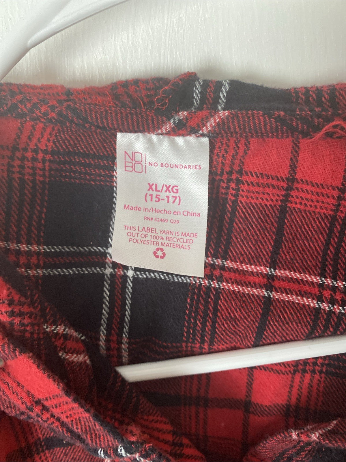 No boundaries hoodie shirt red plaid size extra large 15/17