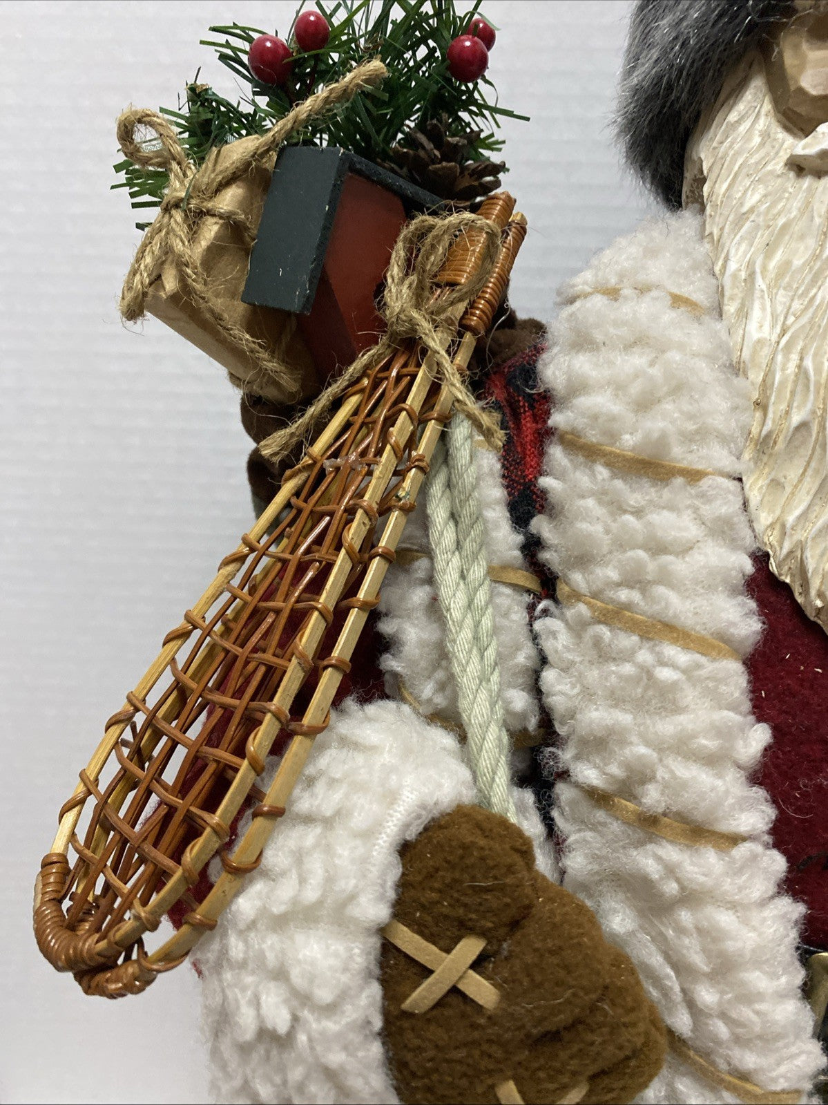 Vintage Old World Santa 19inch W/ Presents and Lantern Woodsy Christmas