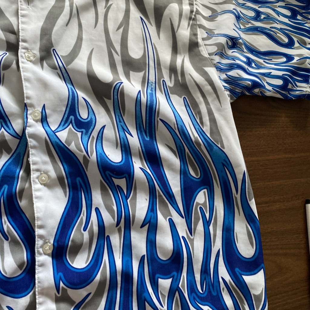 VTG Steve & Barry’s Club Shirt Blue Flame Button Up Collared Men’s Size Med Y2K