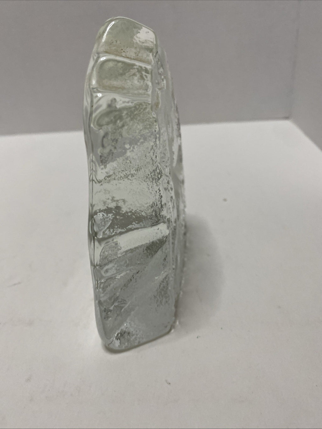 Vintage Clear Glass Deer Paperweight Sculpture 4”x5” Etched Forrest Scene