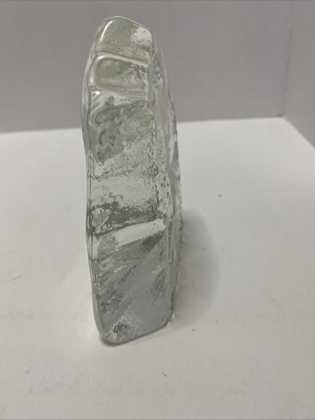 Vintage Clear Glass Deer Paperweight Sculpture 4”x5” Etched Forrest Scene