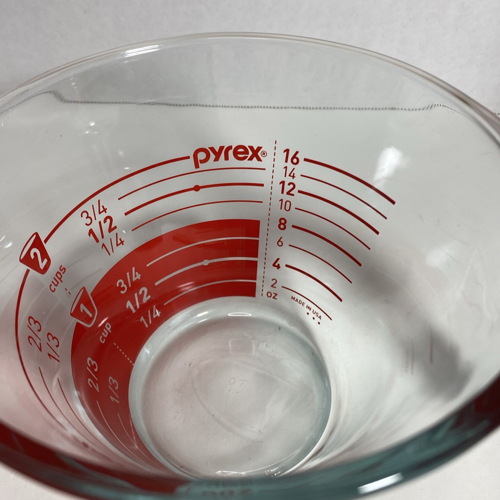 Vintage Pyrex Reverse Read 2 Cup 16 Oz Glass Measuring Cup Red Letters