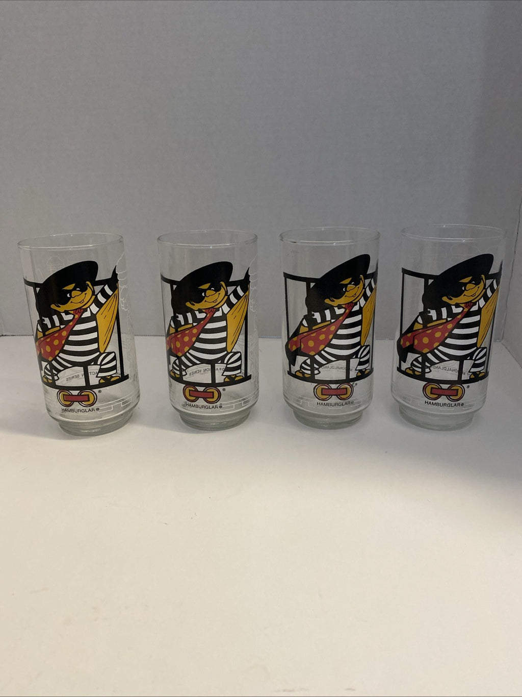 1977 McDonald's HAMBURGLAR McDonaldland Action Series Glass - Vintage Set Of 4