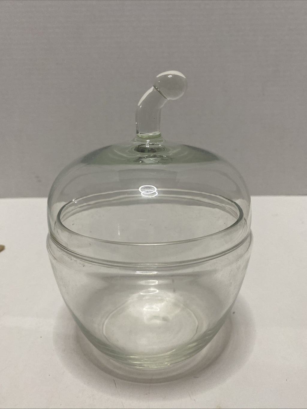 Clear Glass Apple Shaped Lidded Cookie Jar