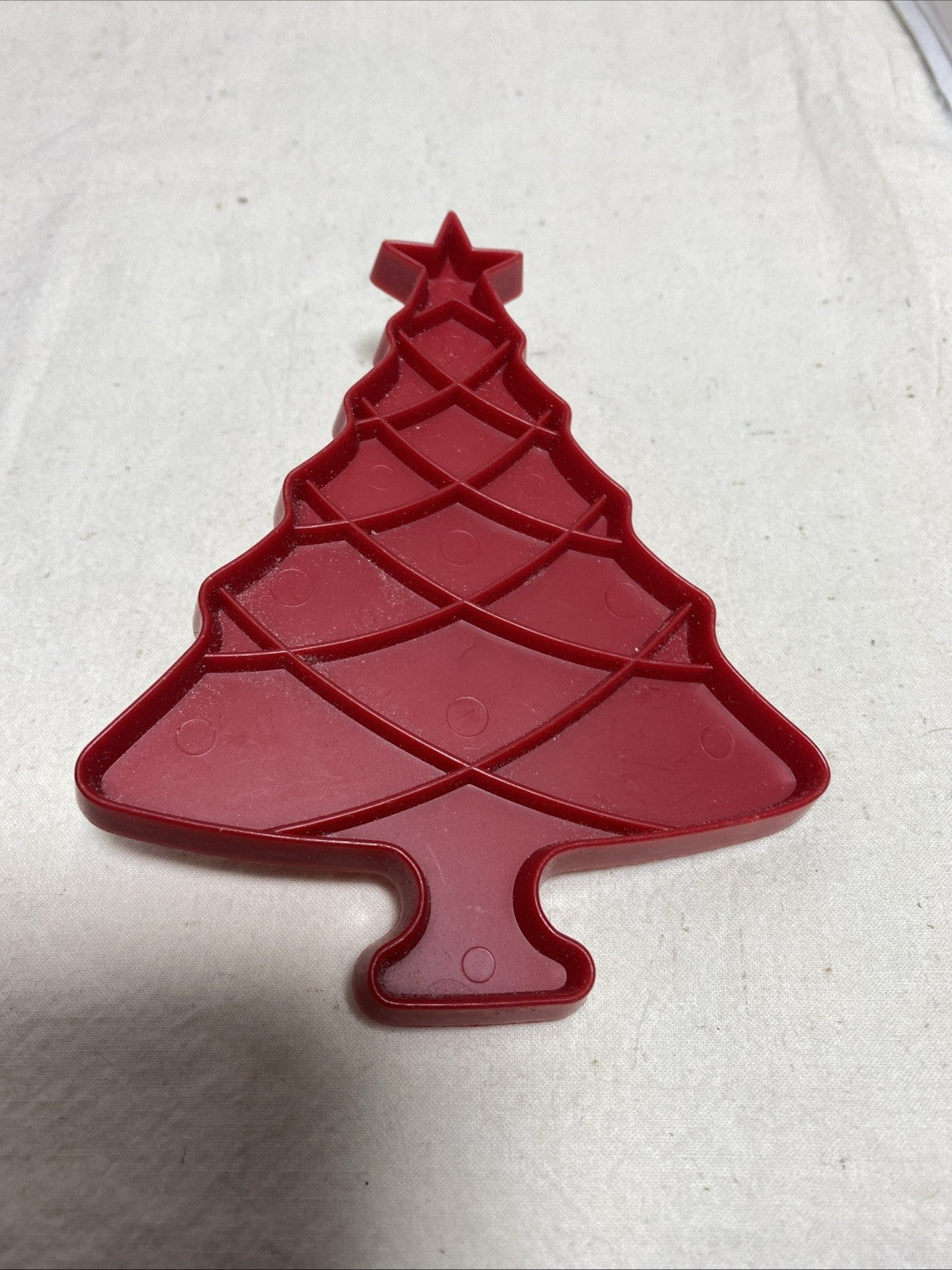 Tupperware Christmas Tree Cookie Cutter 4.5” Red Plastic With Handle