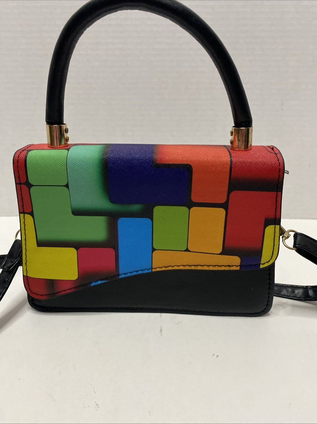 Color Block Fashion Bag W Handle And Strap - Tetrus Puzzle