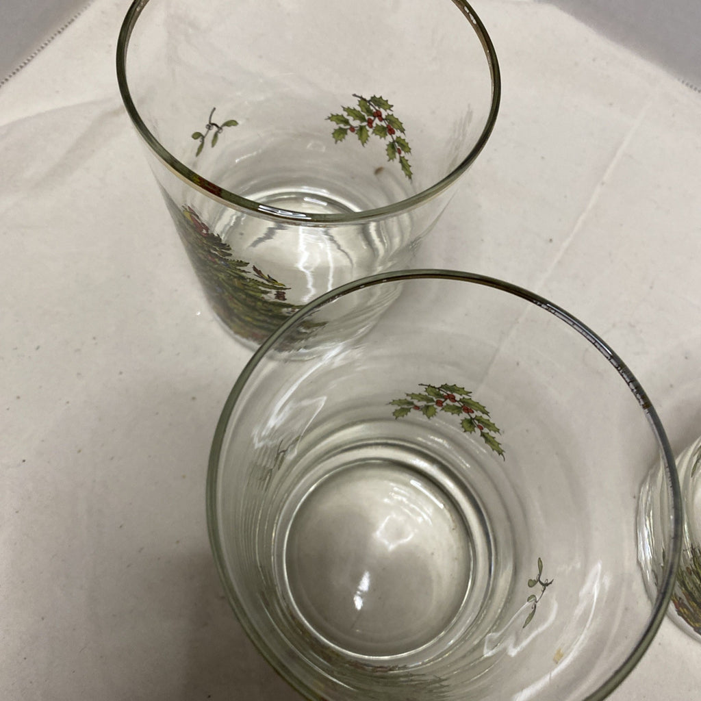 Spode Christmas Tree Double Old Fashioned Rocks Glass Gold Trim Lot of 4