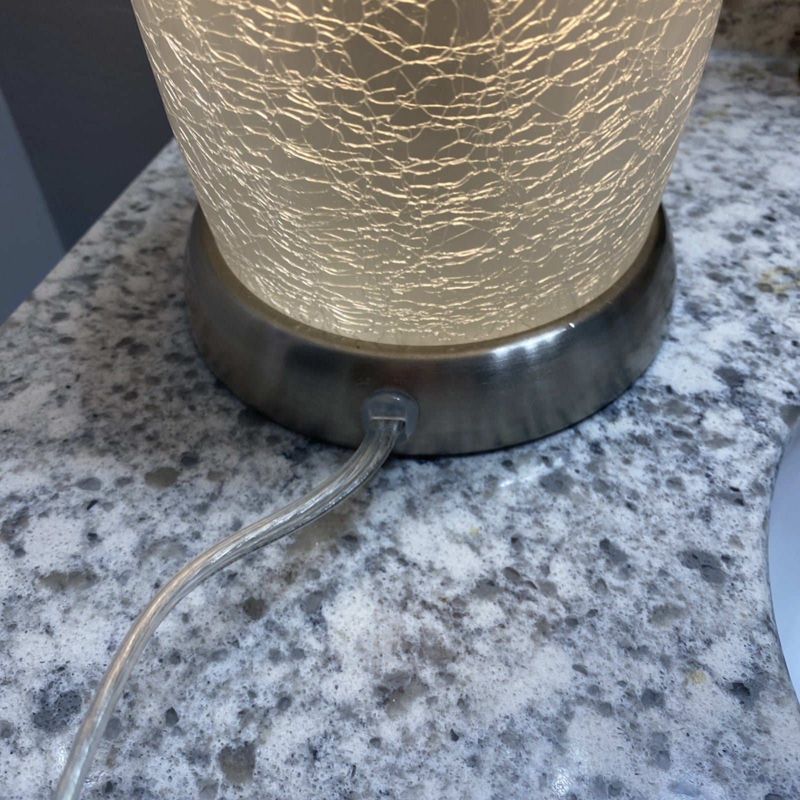 Hampton Bay 8.5 Inch Brushed Nickel Accent Lamp w Frosted Crackled Glass Shade