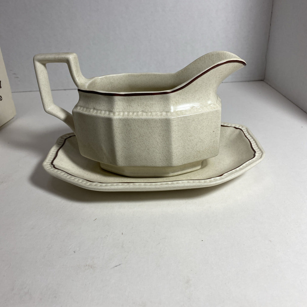 Vintage Kensington Staffordshire Ironstone~Gravy Boat w/ Underplate~"Canterbury"