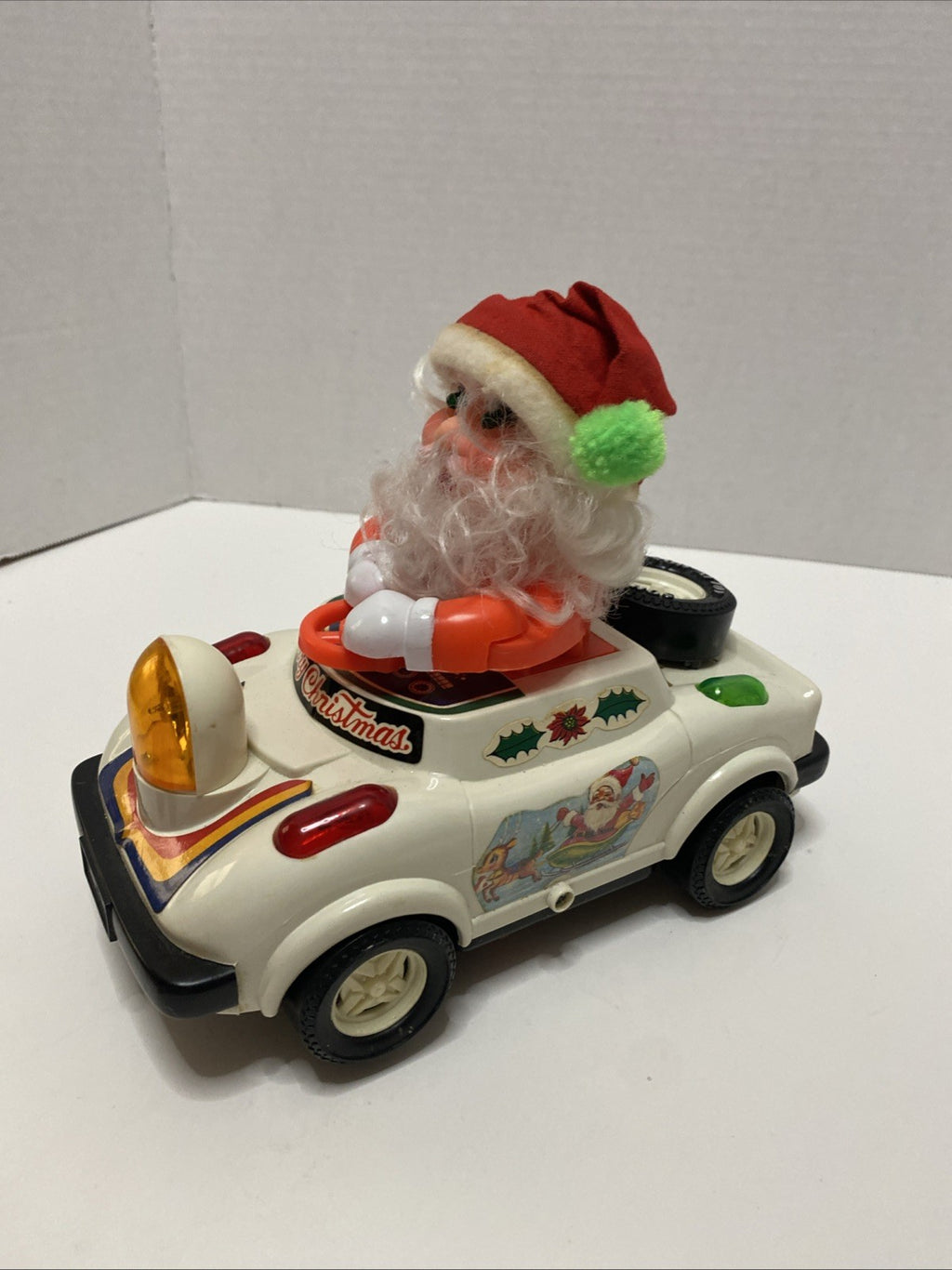 Vintage Santa Cartoon Car Light Up Bump & Go Action Son Al Toys 1983 Works Great