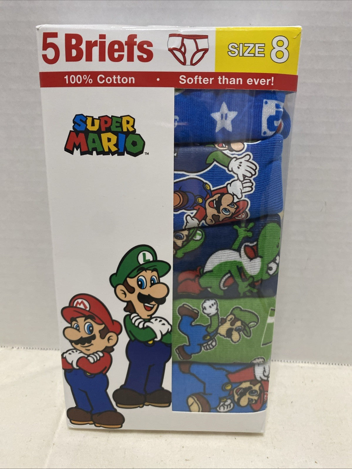 Super Mario 5 Pack Boys Underwear Brief Mario Bros Size 8 NEW
