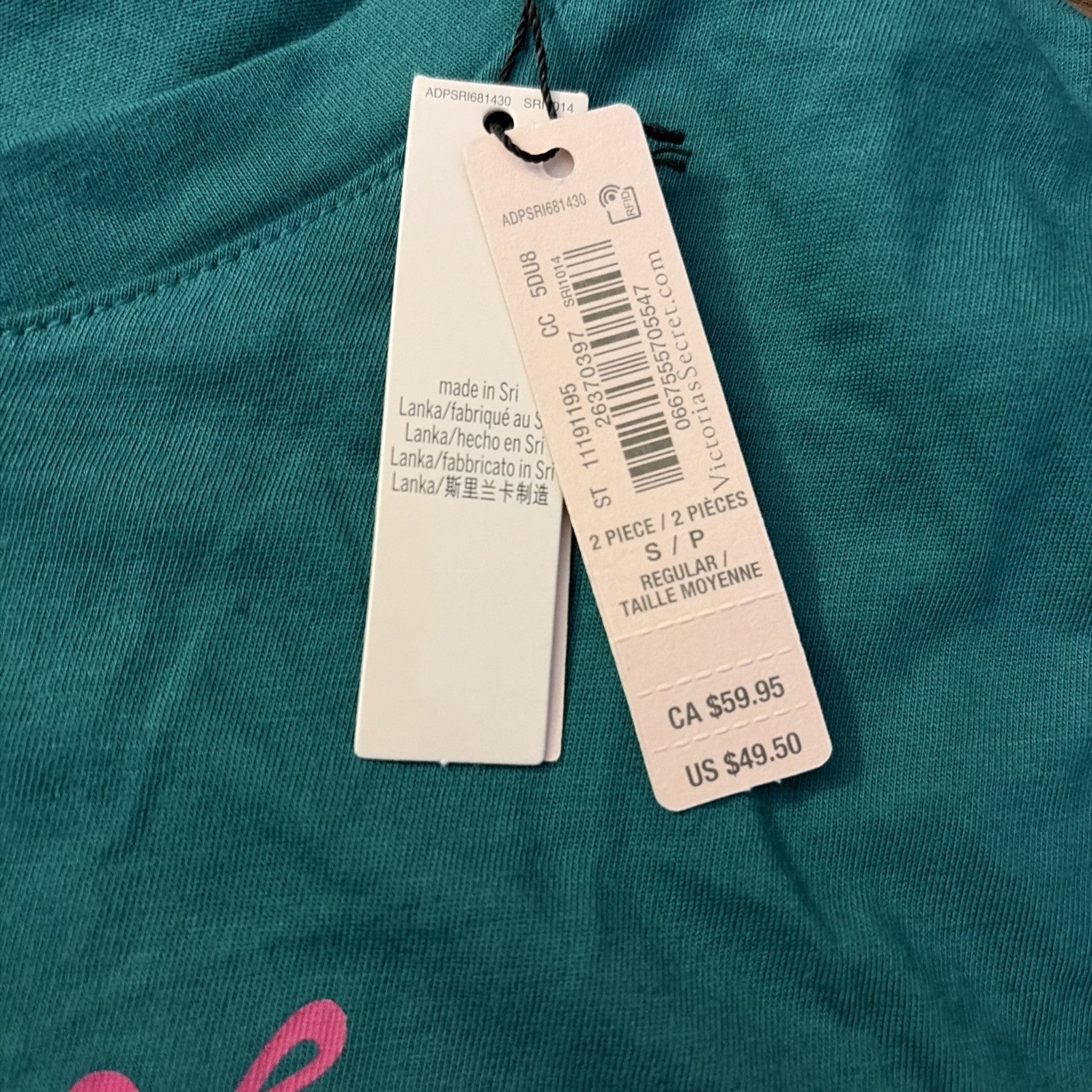 Victorias Secret Shirt Womens Small Green Pink Graphic 