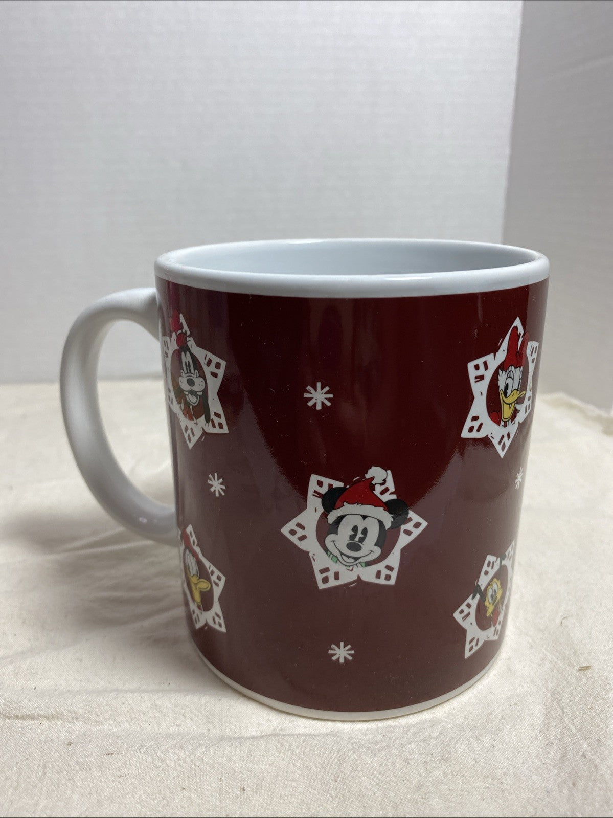 Disney Christmas Mug Mickey Snowflakes Donald Duck Goofy