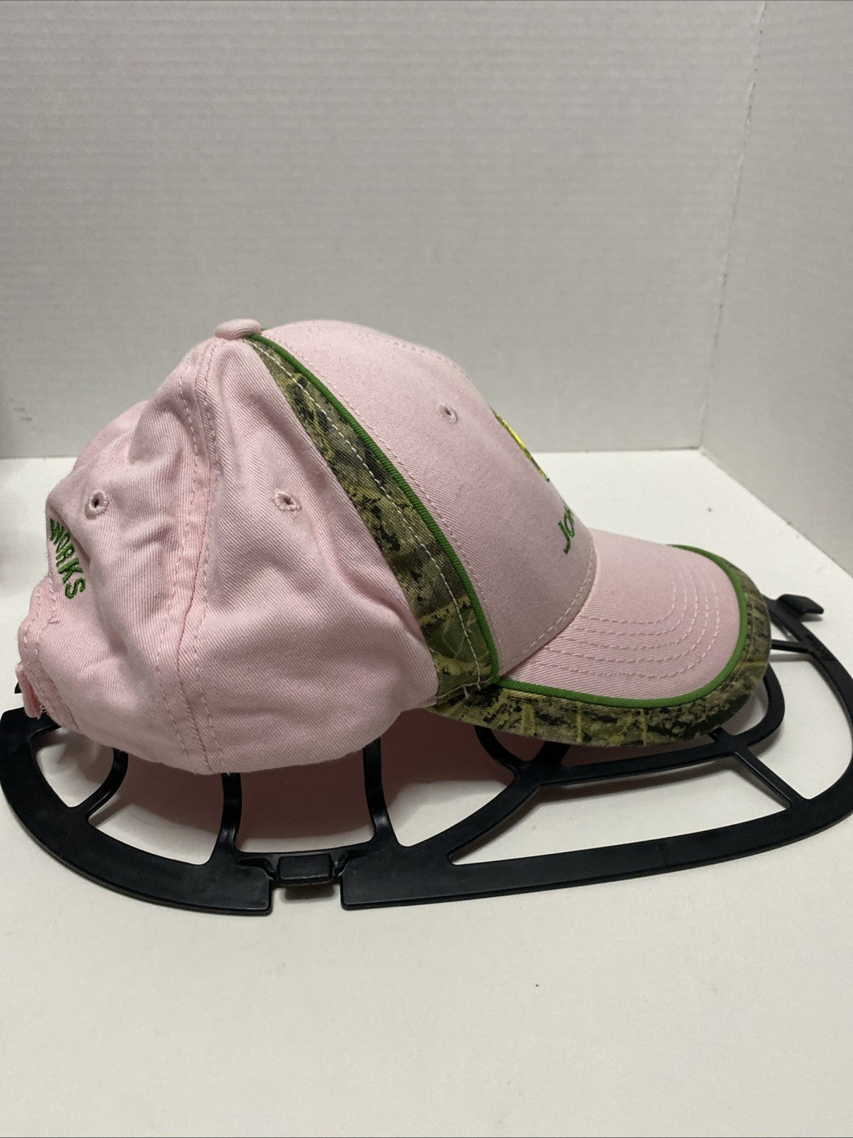 John Deere women’s pink ball cap camo trim harvester works