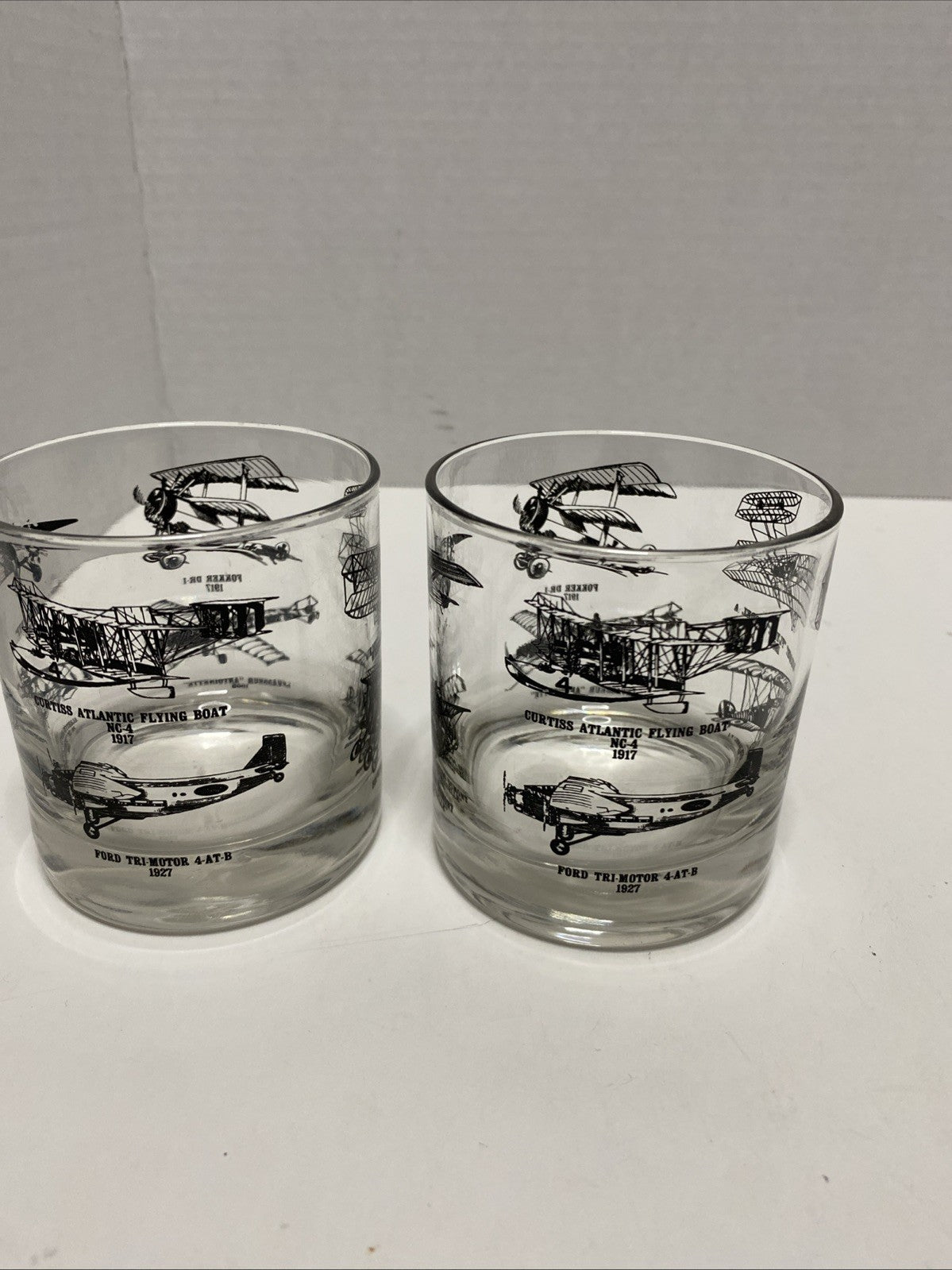 Glass Cup Wright Flyer Model A Sopwith Camel F1 Demoiselle Fokker NYP Set Of 2