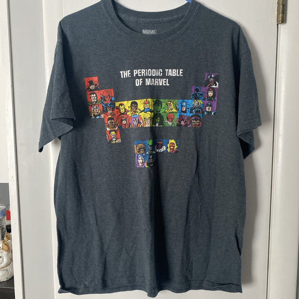 MARVEL Comics Men's Med  charcoal gray graphic period table t-shirt tee I-002