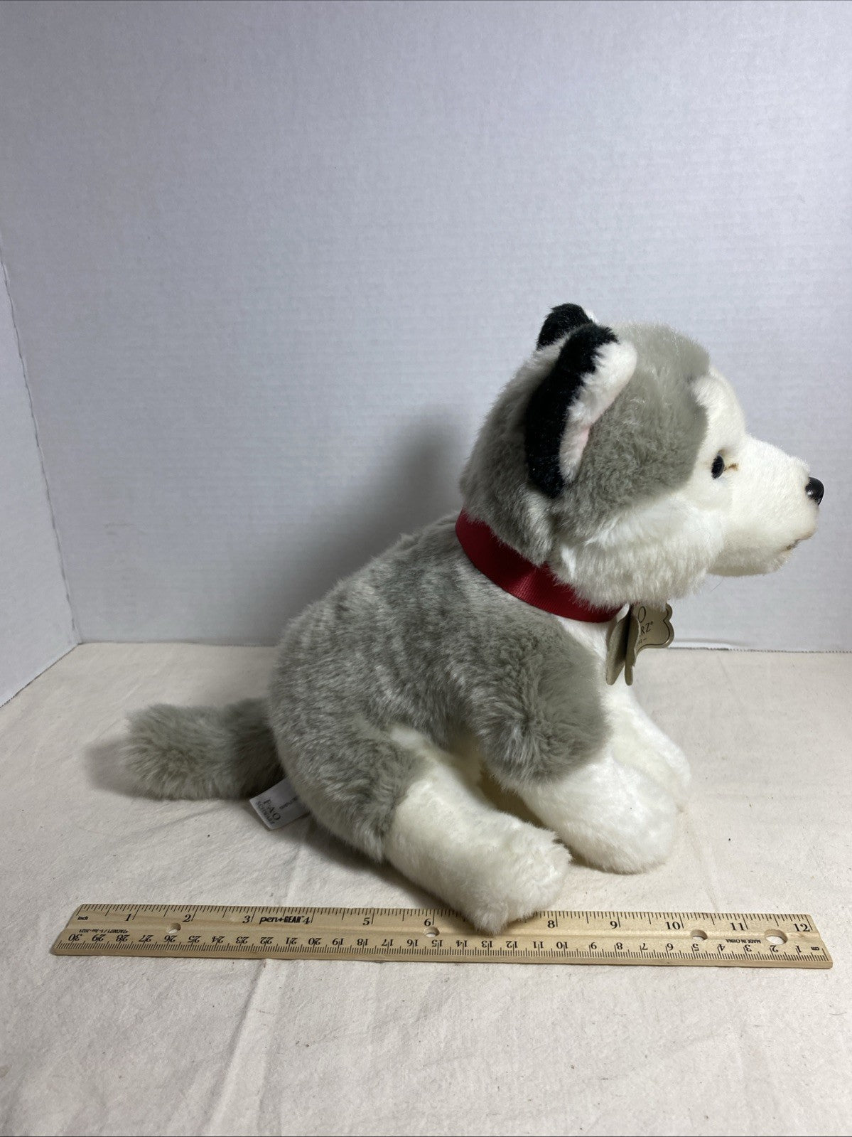 FAO Schwarz SIBERIAN HUSKY Wolf Puppy Dog 10" Plush Red Collar 2018 Toy Blue Eye