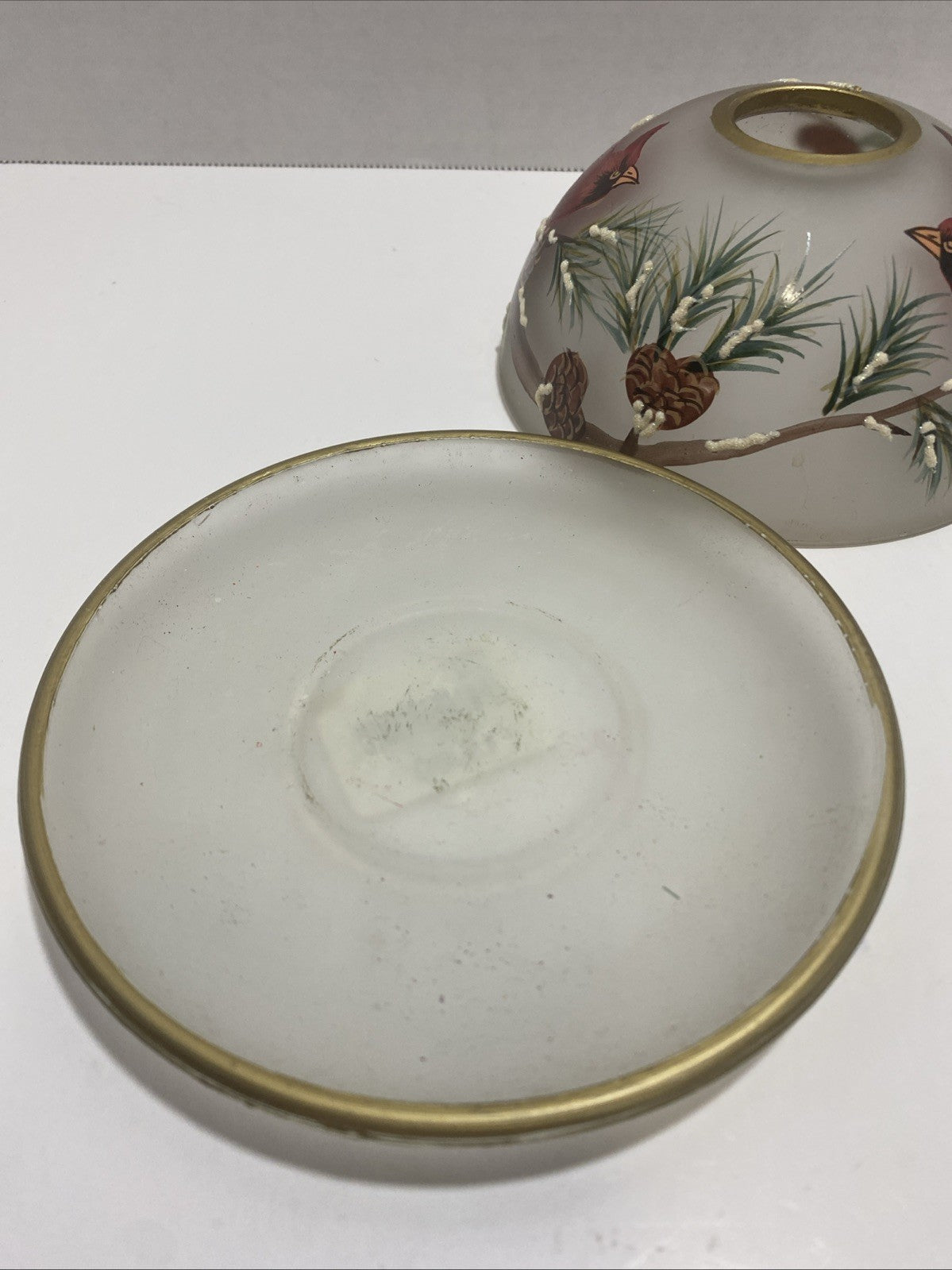 Dennis East International Frosted Glass Candle Holder Cardinal and Winter Pine