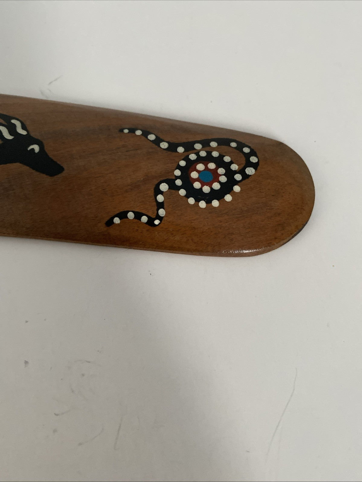Hand-Painted Aboriginal Boomerang with Kangaroo Australian Style Wood Deco