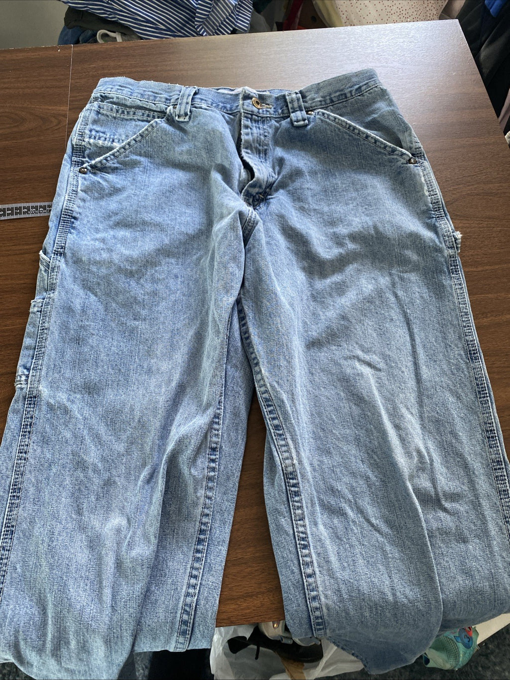 Lee Dungarees Carpenter Jeans Mens 33x32 Blue Denim Workwear Utility Distressed