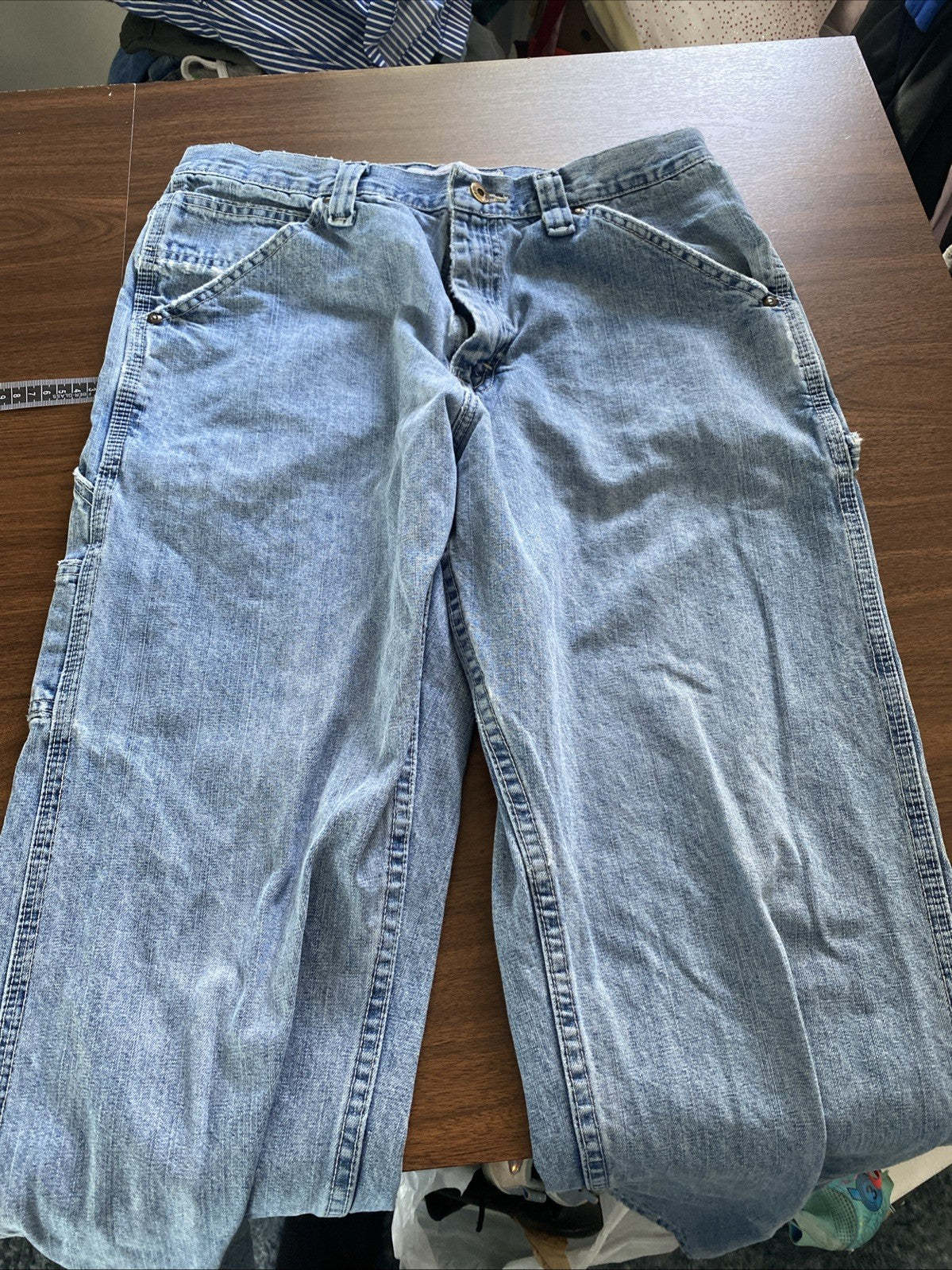 Lee Dungarees Carpenter Jeans Mens 33x32 Blue Denim Workwear Utility Distressed