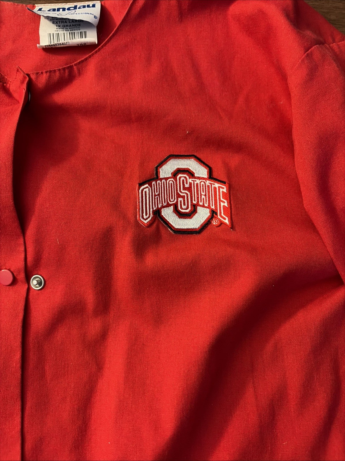 OHIO STATE Large lab jacket Buckeyes tunic w/ snaps Landau scrubs OSU pockets