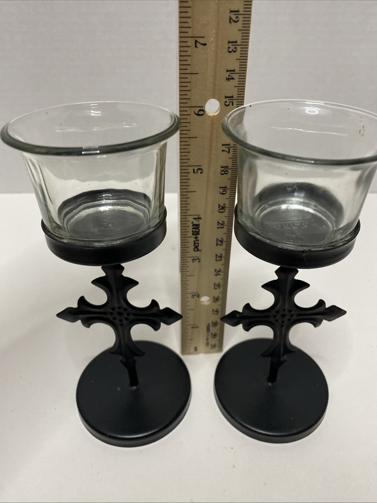Decorative Cross  Votive Candle Holders -Pair